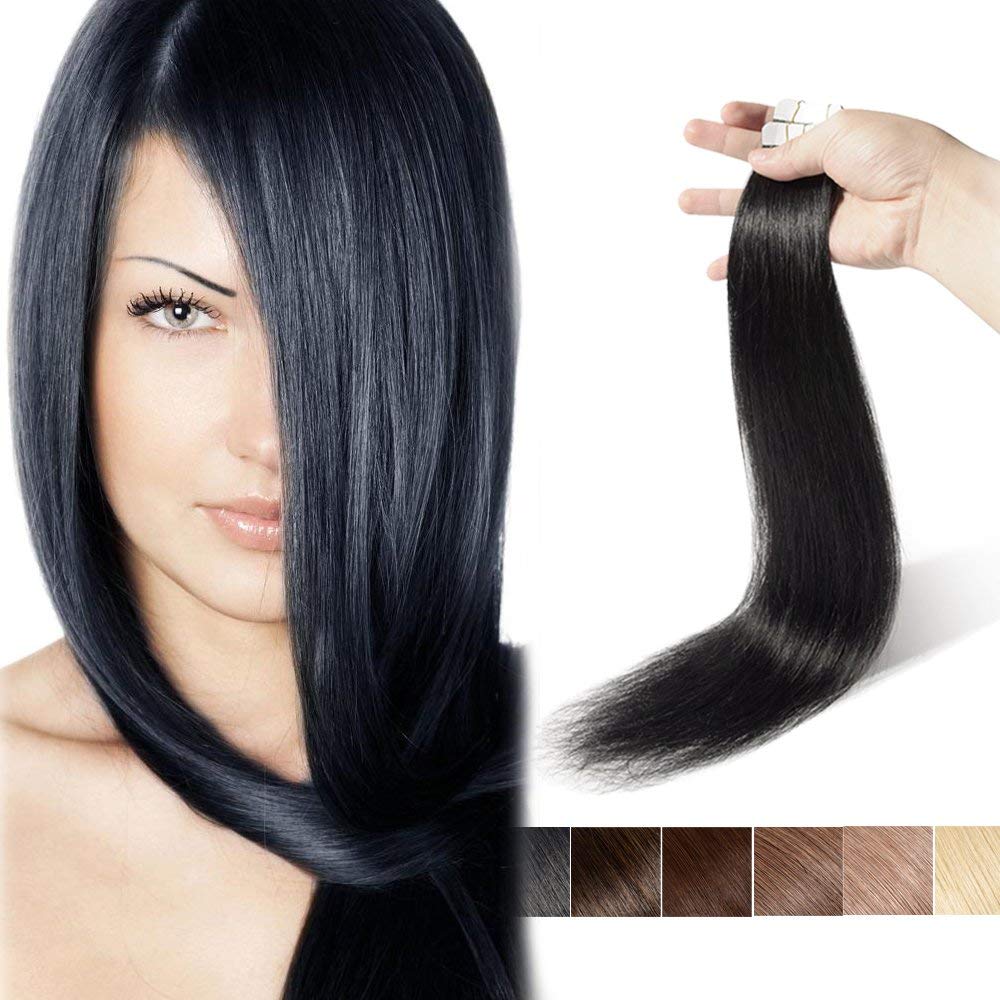 Benehair 18&quot; Remy Tape In Hair Extensions - Natural Black Human Hair, 60G, 40Pcs