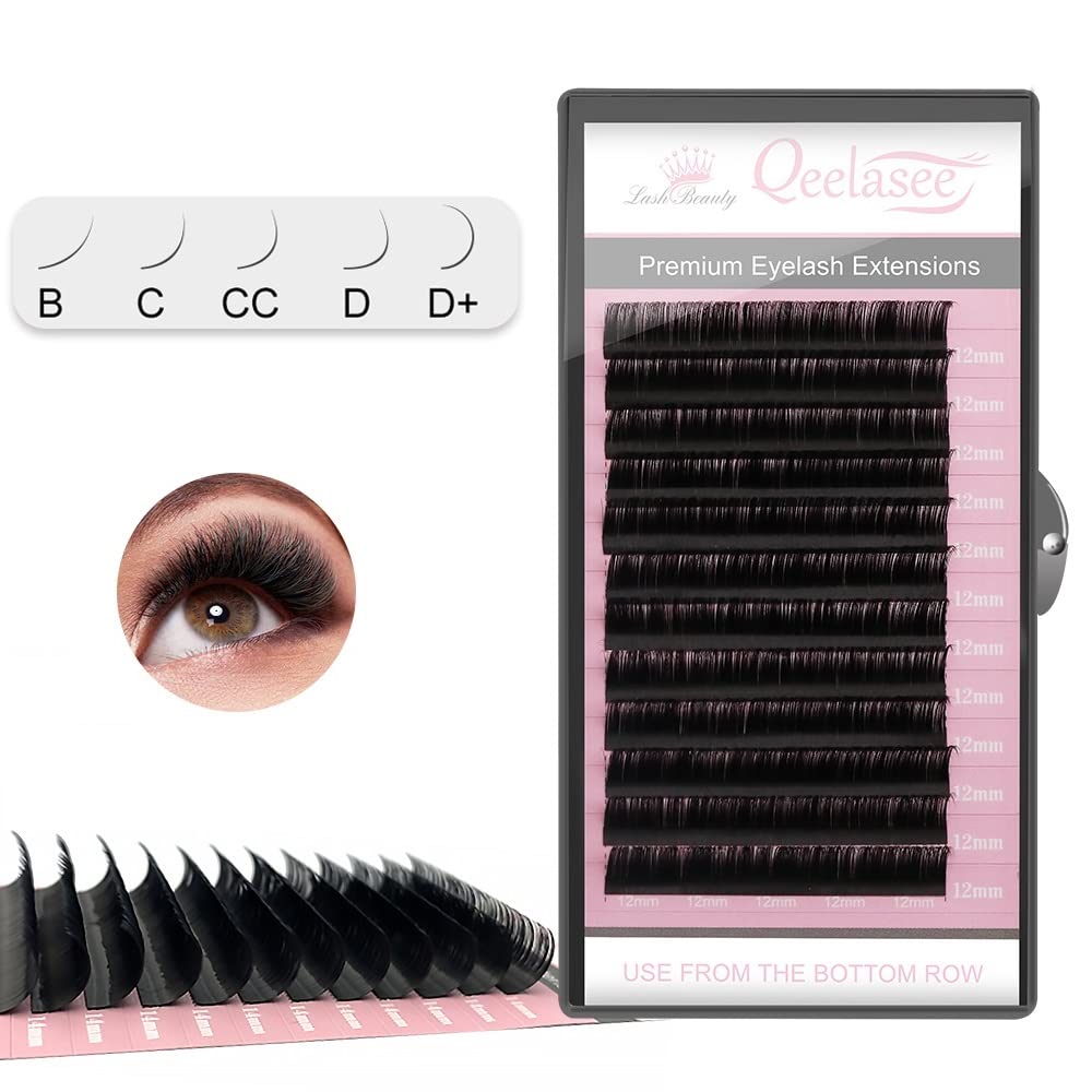 Qeelasee 11Mm D Curl 0.07 Thickness Silk Eyelash Extensions - Soft, Semi-Permanent, Professional Use