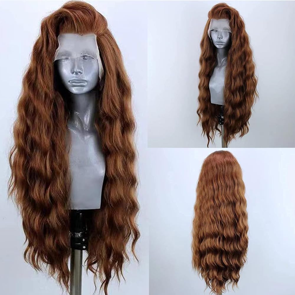 Elesty 24&quot; Light Brown Wavy Lace Front Wig - Heat Resistant Synthetic Hair For Women