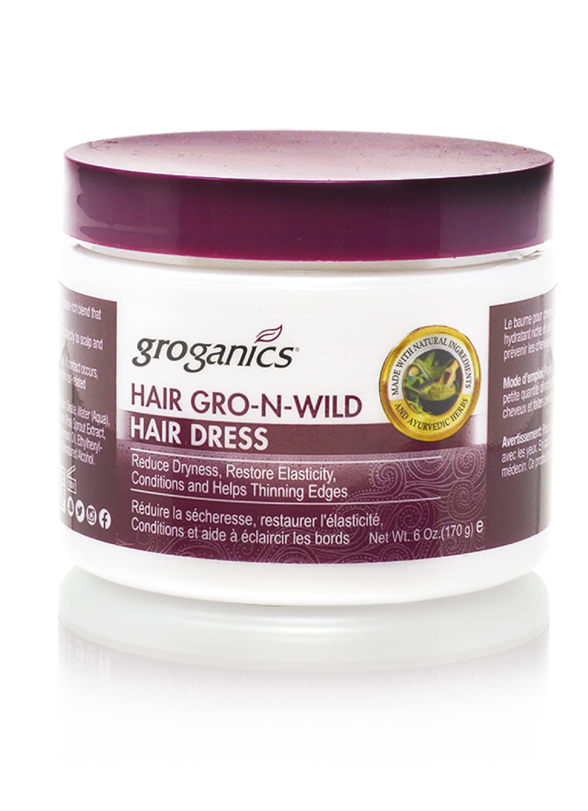 Groganics Hair Gro-N-Wild Hair Dress, 6Oz - Nourishing Hair Cream For Healthy Growth