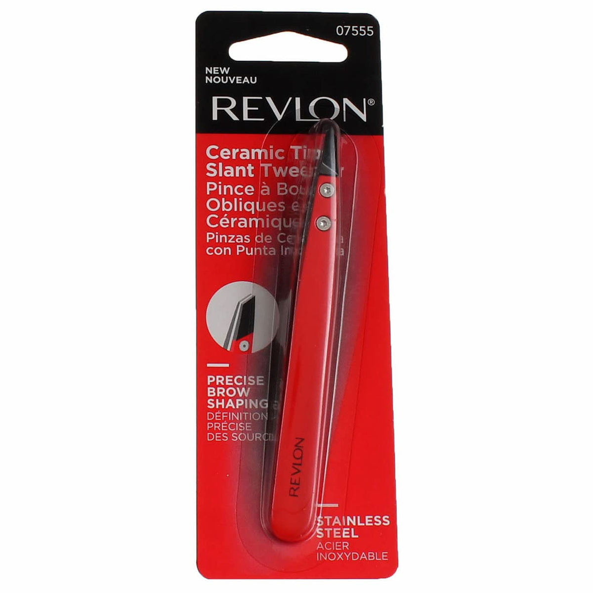 Revlon Pink Ceramic Tip Slant Tweezer - Stainless Steel, 1 Count, Precision Hair Removal Tool