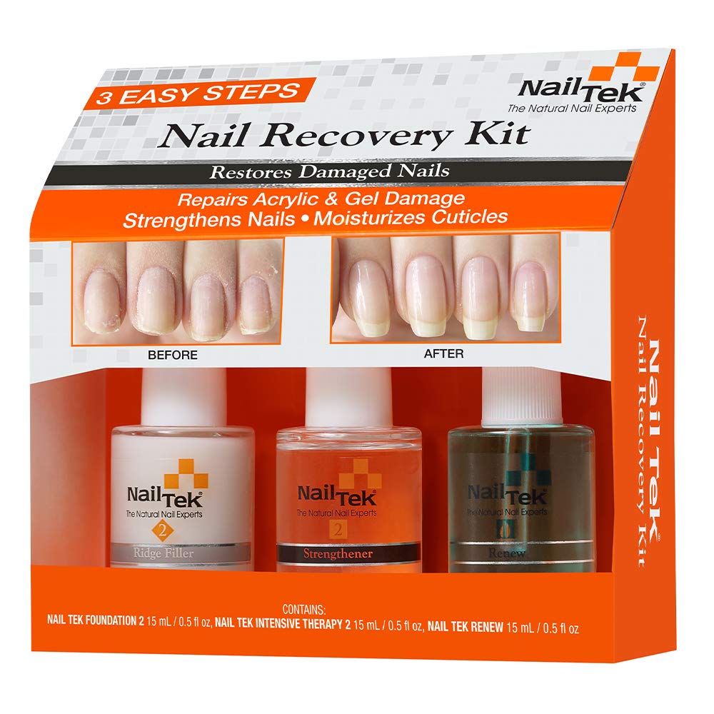 Nail Tek Nail Recovery Kit - Intensive Therapy, Foundation & Renew For Damaged Nails, 1.5 Fl Oz