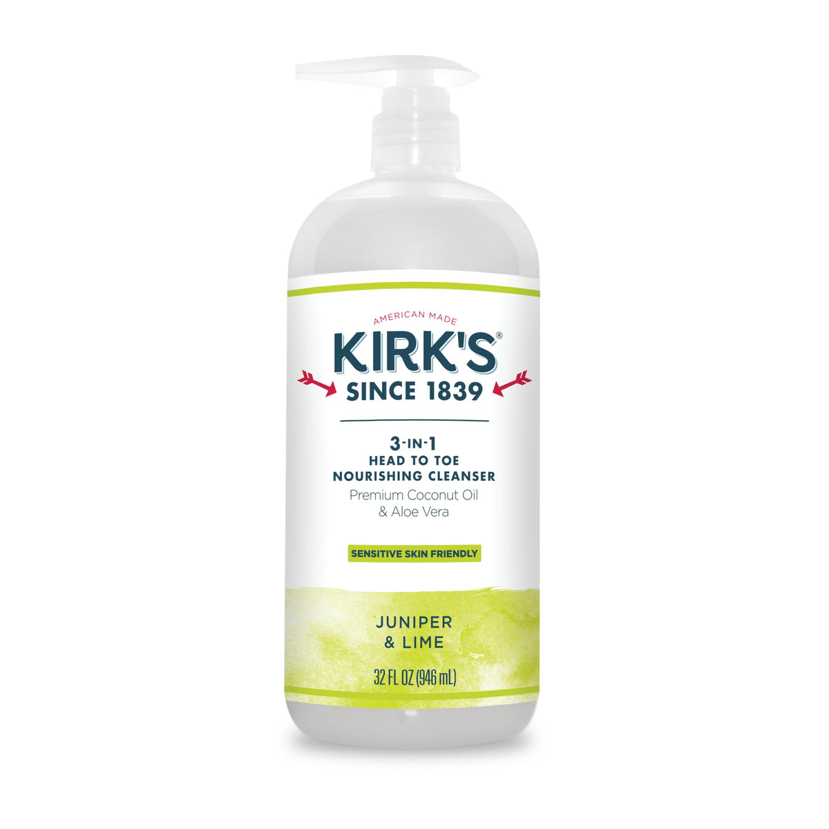 Kirk'S 3-In-1 Nourishing Liquid Cleanser For Men, Women & Kids – Coconut Oil & Aloe Vera, 32