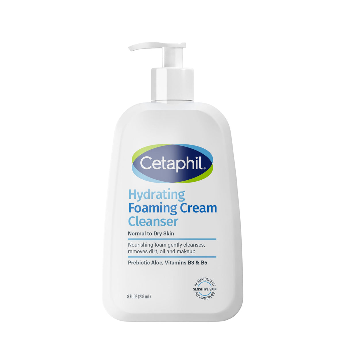 Cetaphil Hydrating Foaming Cream Cleanser, 8 Oz For Normal To Dry Sensitive Skin, Fragrance Free