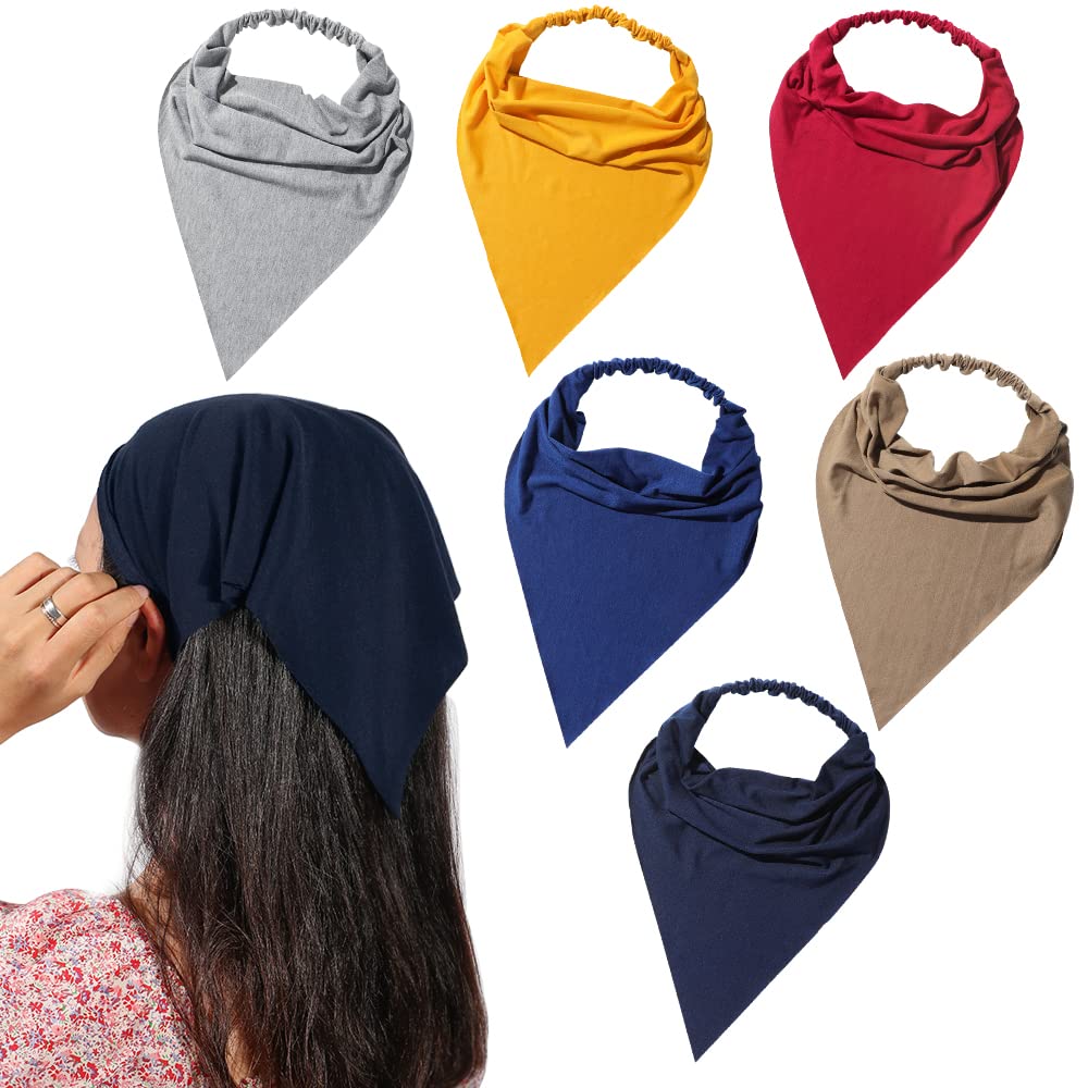 Vercret 6 Pack Hair Scarves - Elastic Boho Headbands For Women & Girls, Adjustable Cotton Bandanas