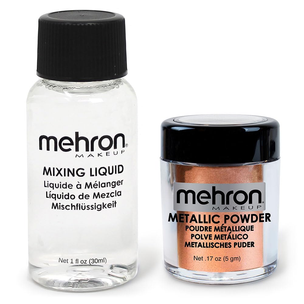 Mehron Metallic Powder & Mixing Liquid Set - Copper, 2 Piece Makeup Kit (0.17 Oz + 1 Oz)