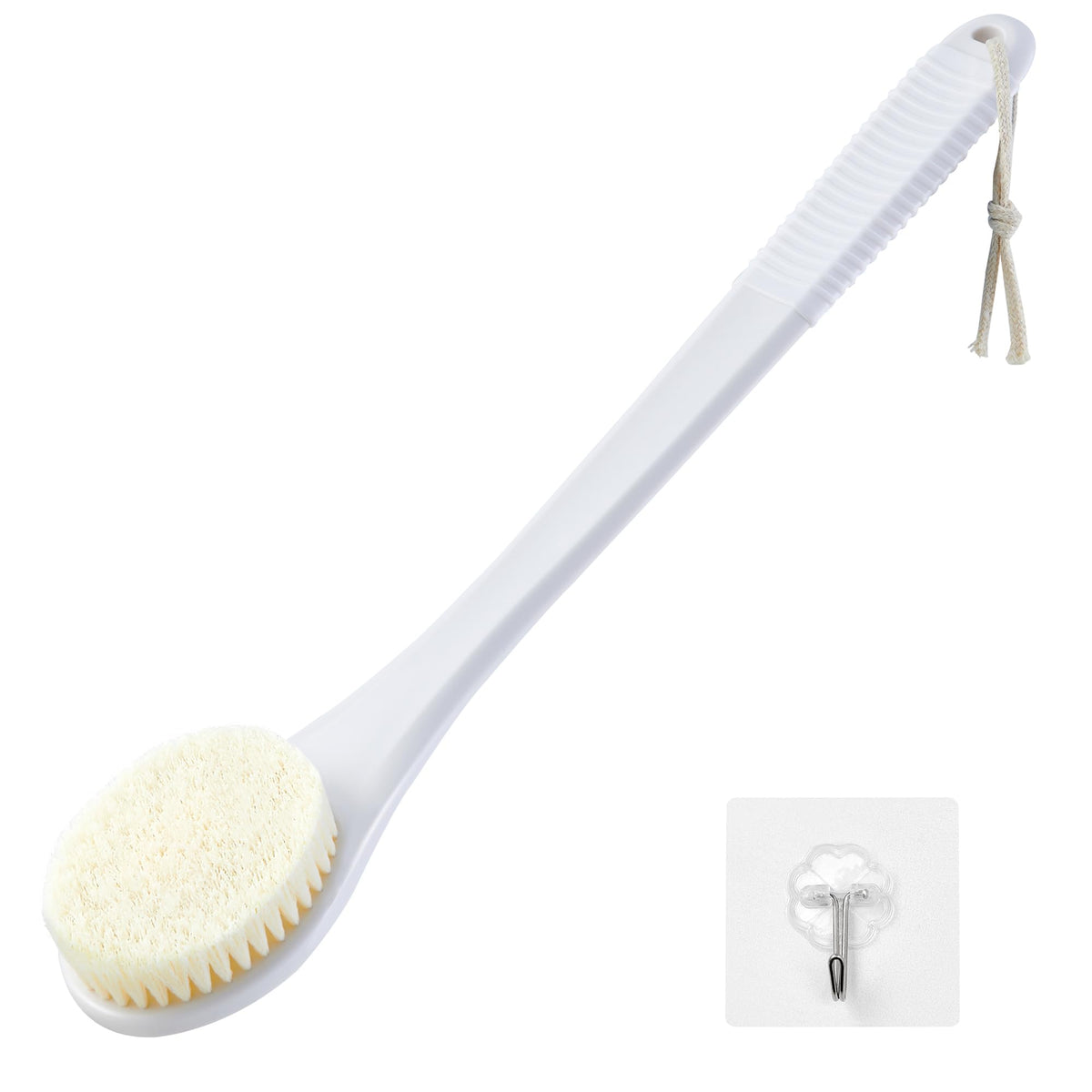 Vanzavanzu Back Scrubber For Shower, 17&quot; Exfoliating Body Brush With Non-Slip Handle, White