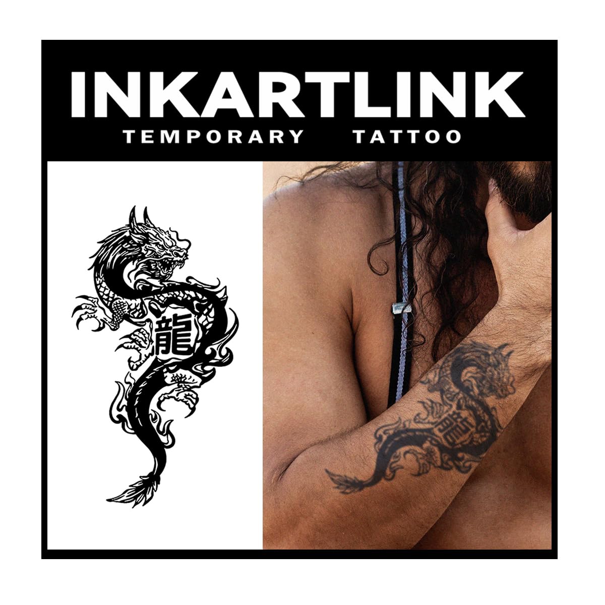 Inkartlink Chinese Dragon Semi-Permanent Tattoo - 2 Sheets, Waterproof, Realistic Design, Lasts 1-2 Weeks