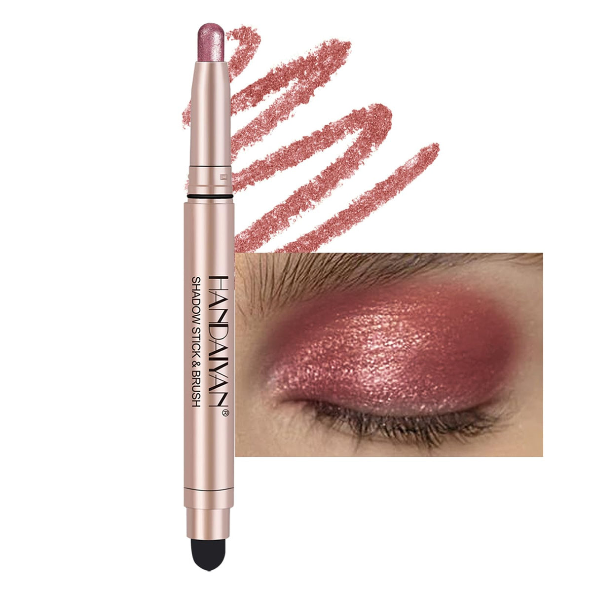 Dekrion Shimmer-Cream Eyeshadow Stick, Long-Lasting Waterproof Glitter Pencil, 06Rosybrown-Shimmer