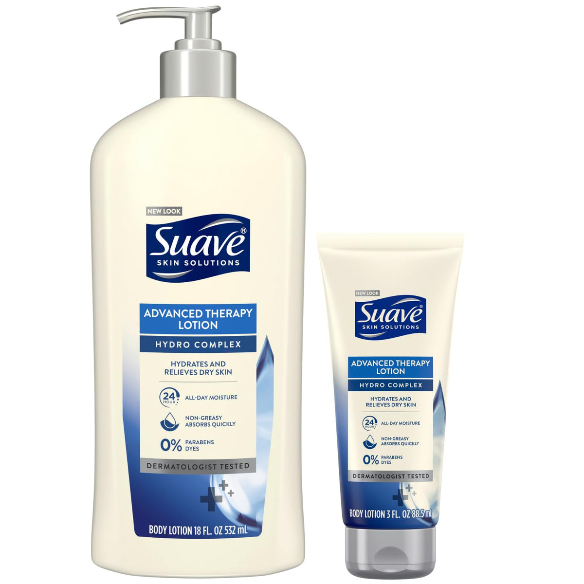 Suave Hydro Complex Advanced Therapy Lotion Bundle – 18 Oz + 3 Oz Travel Size For Dry Skin