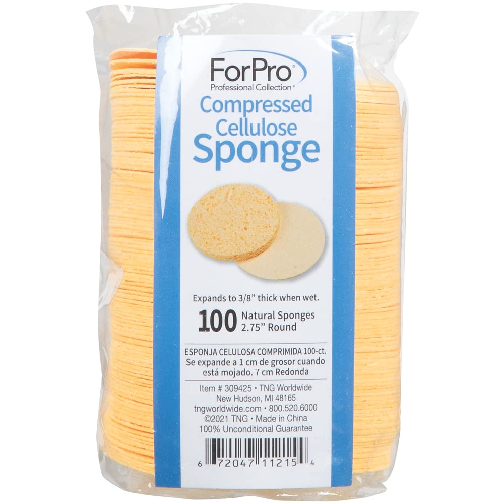 Forpro Professional Collection Compressed Cellulose Round Sponge, Yellow, 100 Count Pack