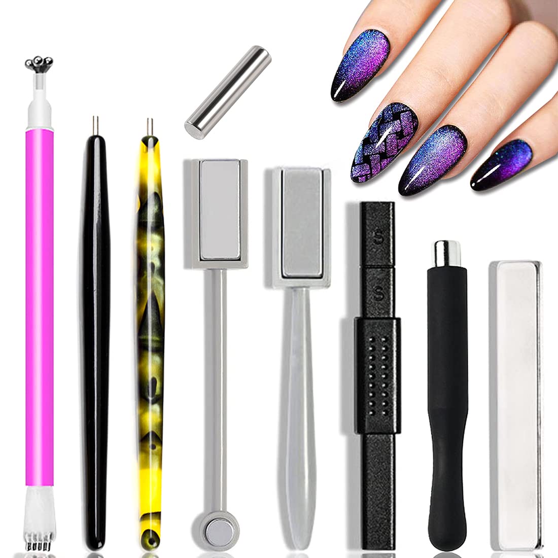 Xeaohesy 9-Piece Cat Eye Magnetic Nail Tool Set - Double-Head Design For Gel Polish Art