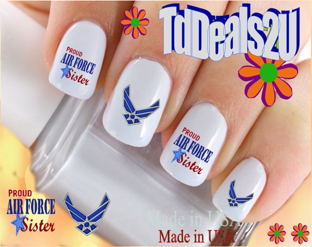 Hipzysticky Military Air Force Proud Sister Nail Decals - Blue Wings Waterslide Art