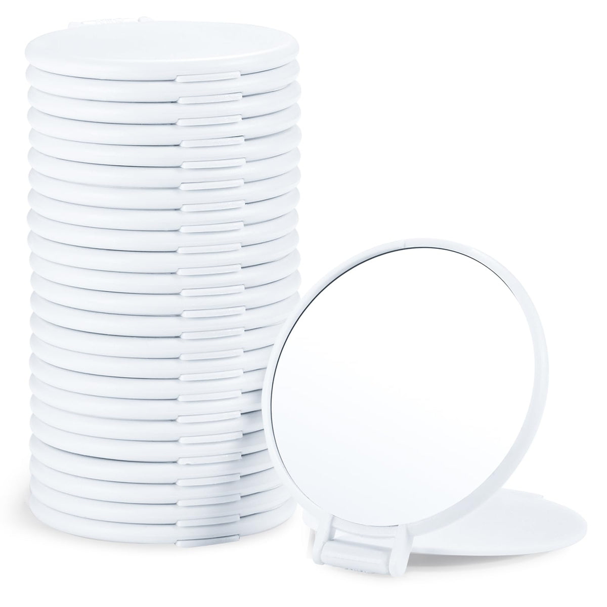 Qislee Compact Mirror Set Of 24, Round Makeup Mirrors For Purse, White Plastic