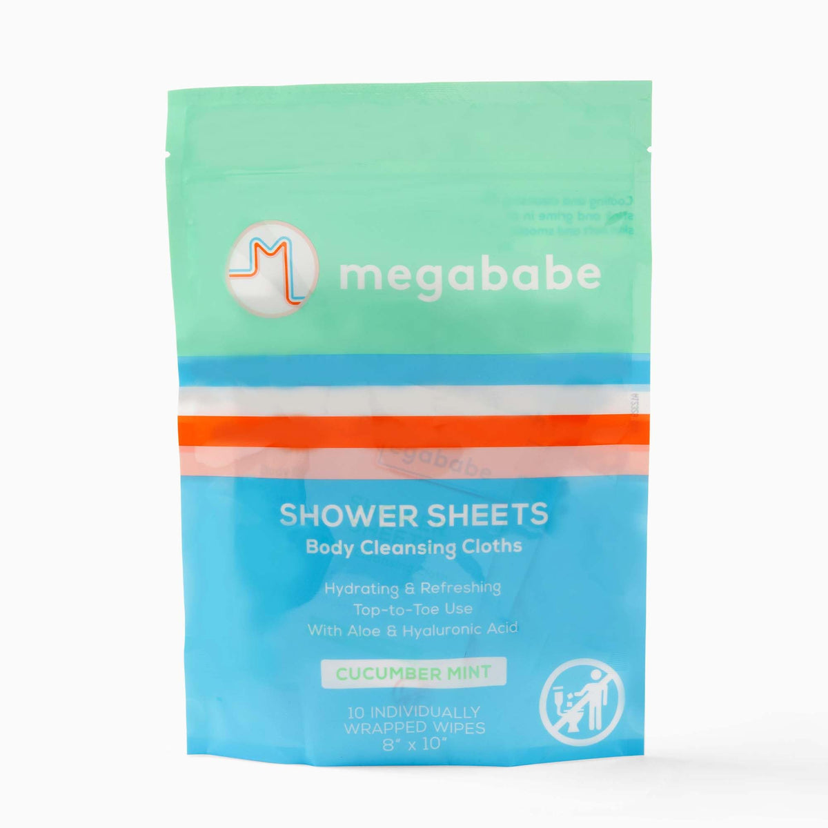 Megababe Cucumber Mint Shower Sheets - 10 Individually Wrapped Body Cleansing Cloths