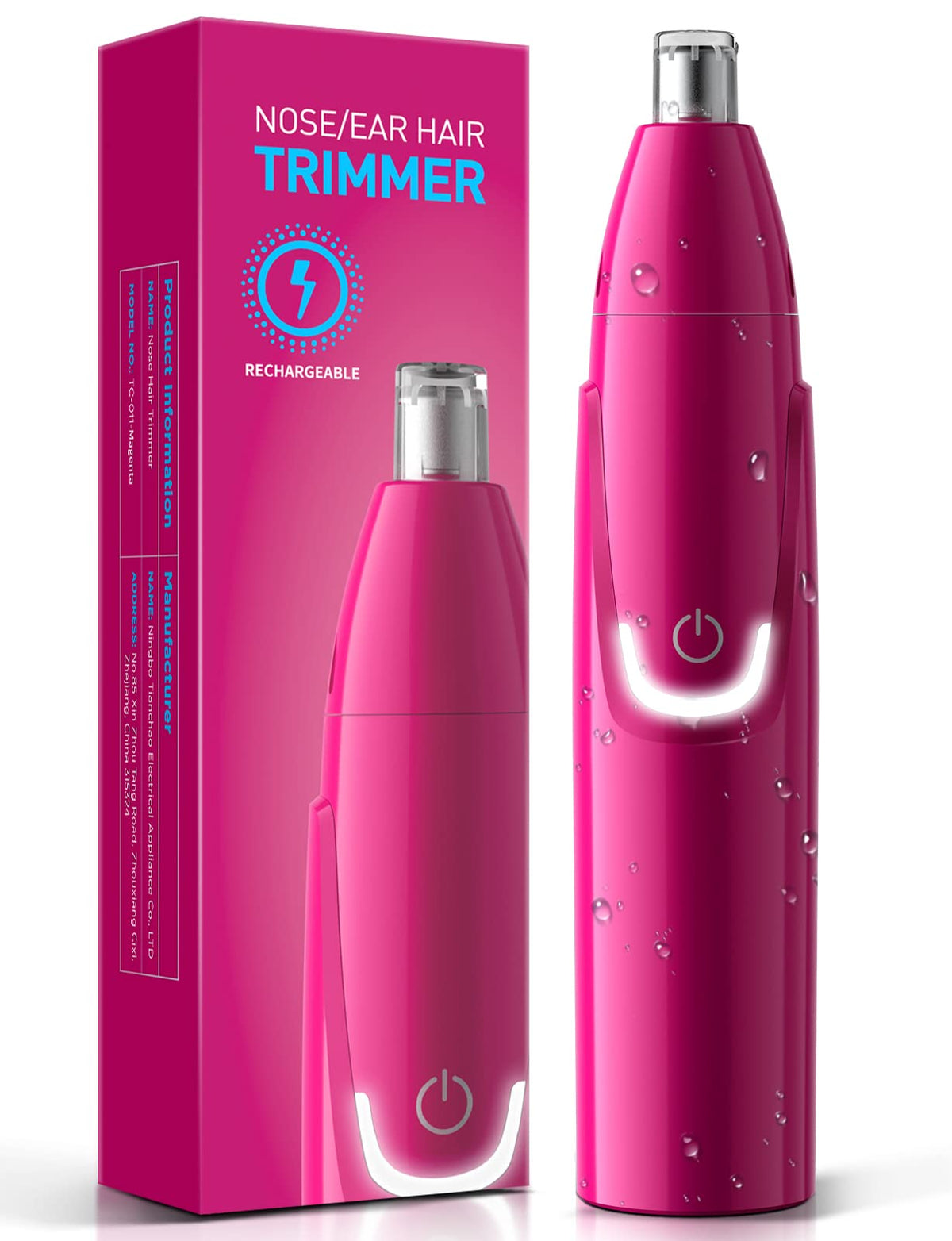 ZORAMI Rechargeable Ear & Nose Hair Trimmer - Painless, Dual-Edge Blades, Magenta