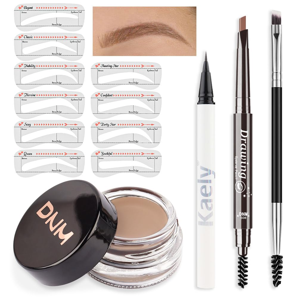 Evpct Eyebrow Stamp Pencil Kit - Waterproof Pencil, Pomade, 10 Stencils, Dual-Ended Brush, Blonde