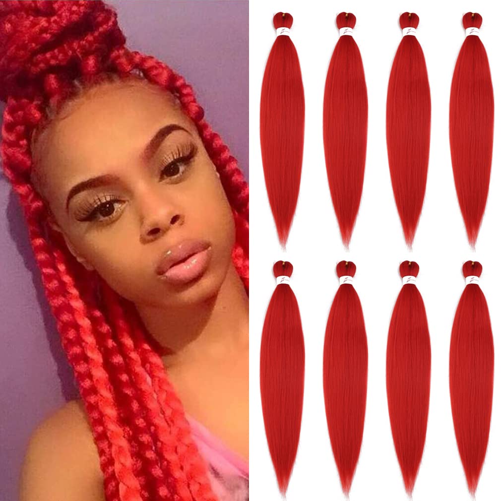 Yuccaha 20&quot; Pre Stretched Braiding Hair Extensions 8 Packs Synthetic Braid - Red, Soft Yaki Texture