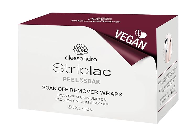 alessandro Striplac Peel or Soak Remover Wraps, 50 Wipes - Cruelty Free Nail Polish Remover