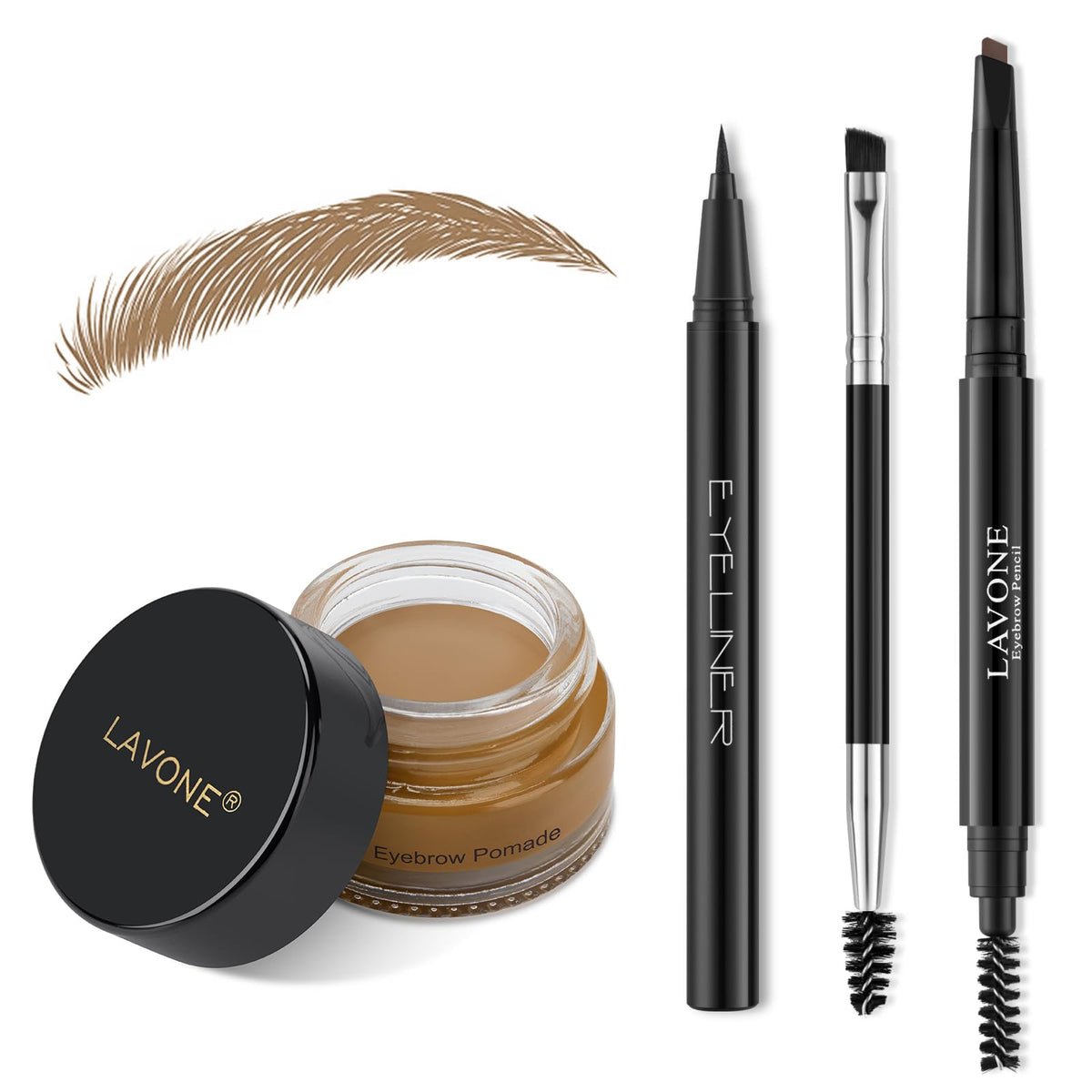 Lavone Eyebrow Stamp Pencil Kit - Waterproof Brow Pencil, Pomade & Brush, Gold Brown