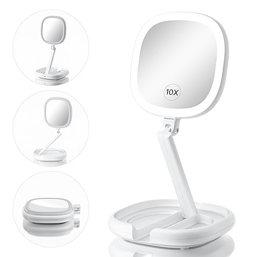 Beautifive Lighted Makeup Mirror With 10X/1X Magnification, Adjustable Height, White