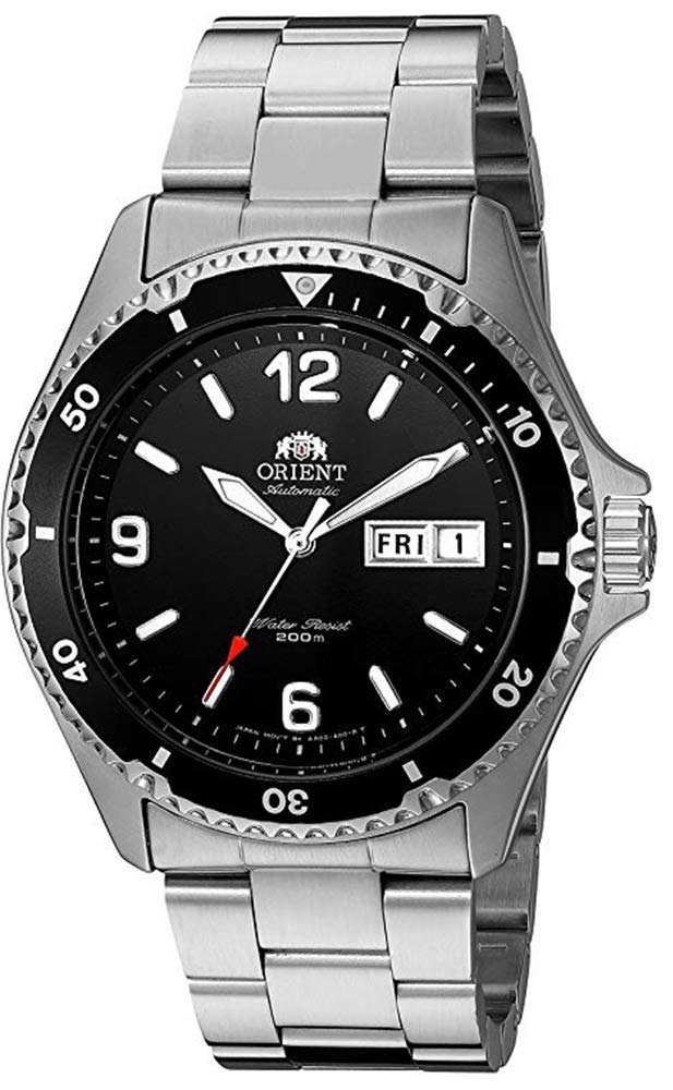 Orient Mako Ii Men'S Analog Automatic Hand-Winding Silver Watch, Black Stainless Steel