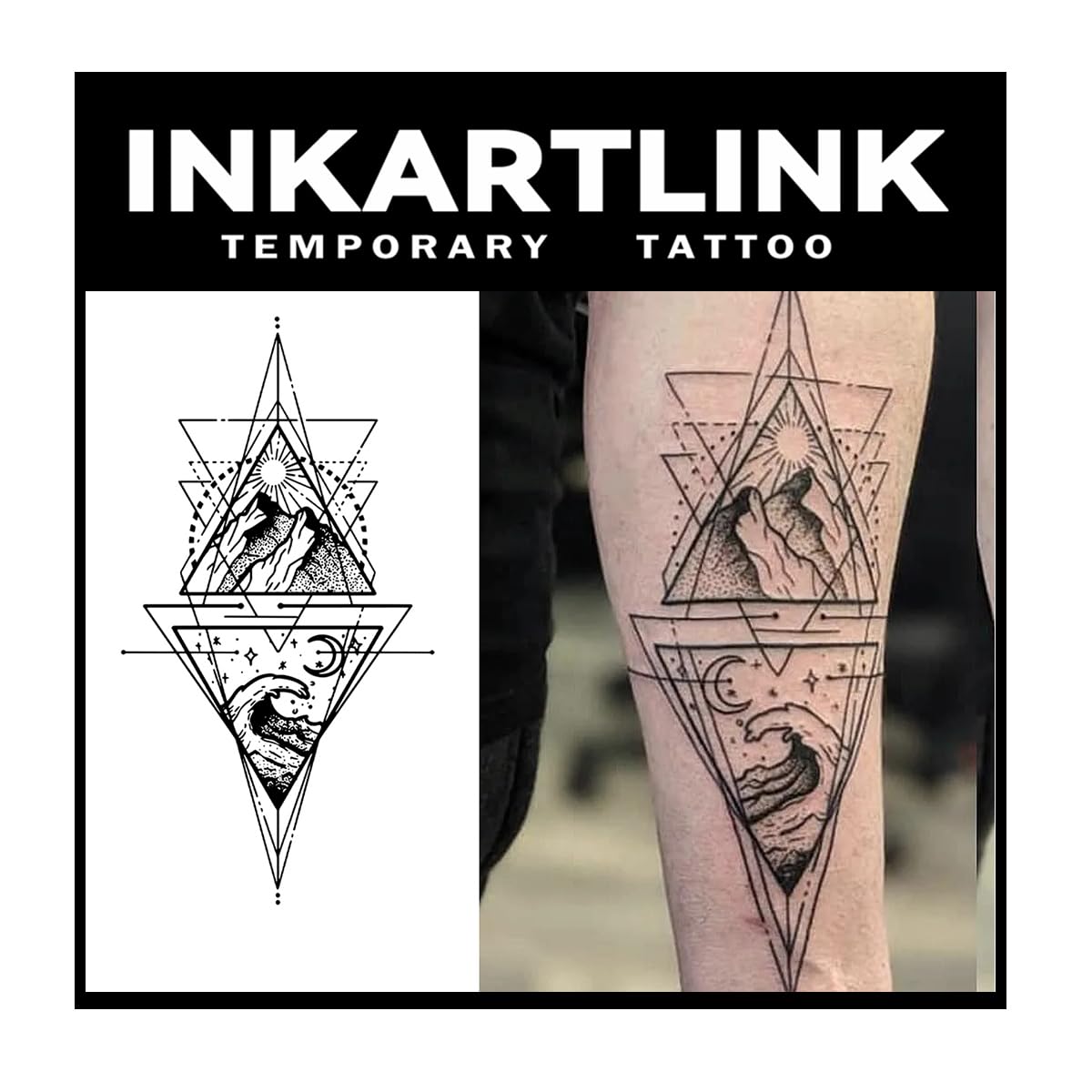 Inkartlink Extra-Large Waterproof Temporary Tattoos - Mountains And Rivers Design, Lasts 1-2 Weeks