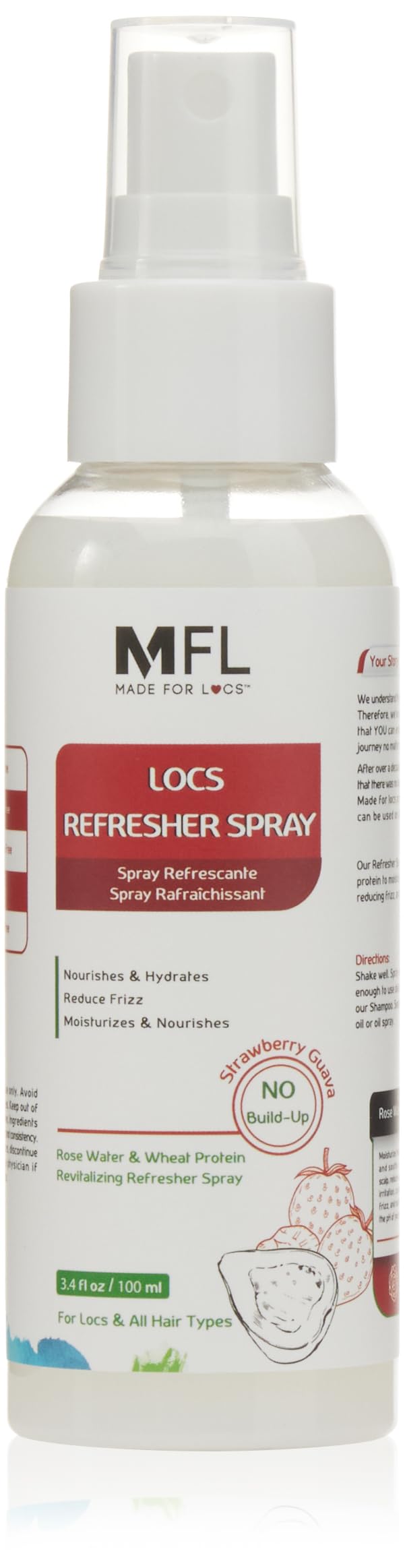 Mfl Made For Locs Vegan Rose Water Spray - Moisturizer & Deodorizer, Strawberry Guava, 3.4 Oz