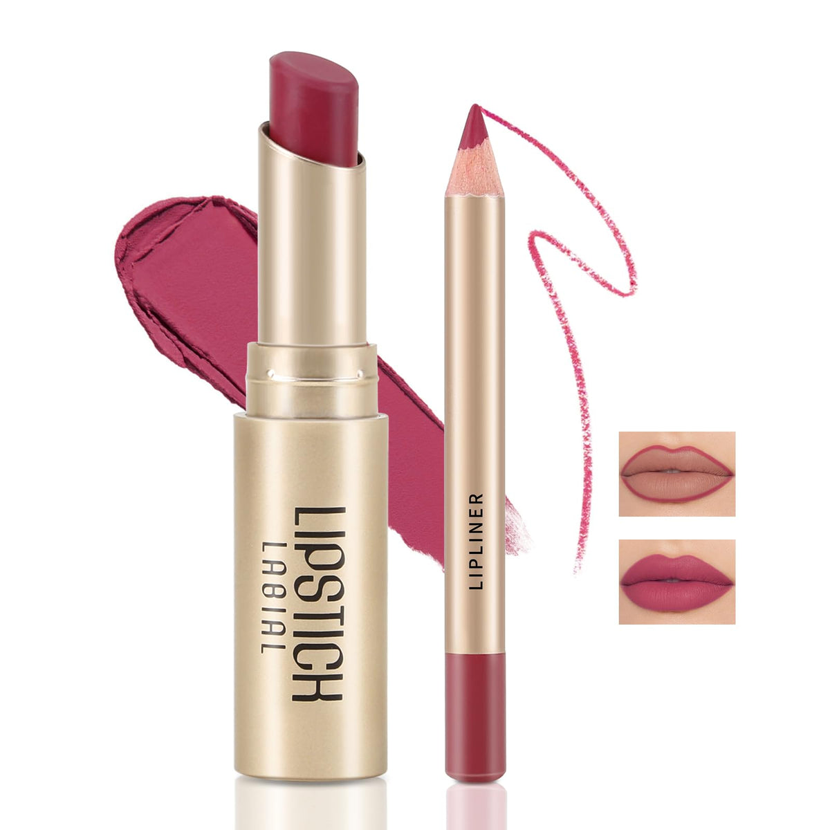 Boobeen Lip Liner & Lipstick Set - 2 Pcs Ultra-Long-Lasting Nude Matte Waterproof Gift Kit