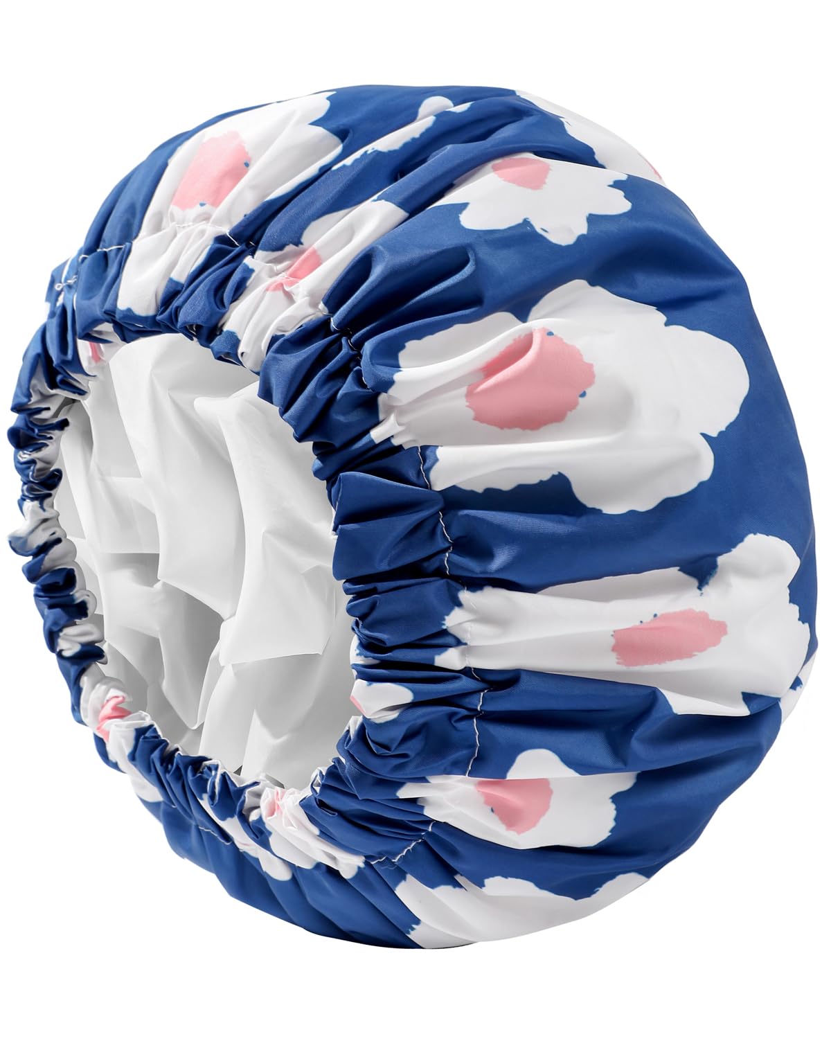 Yizijizi Extra Large Waterproof Shower Cap For Women - Reusable Blue Floral Design