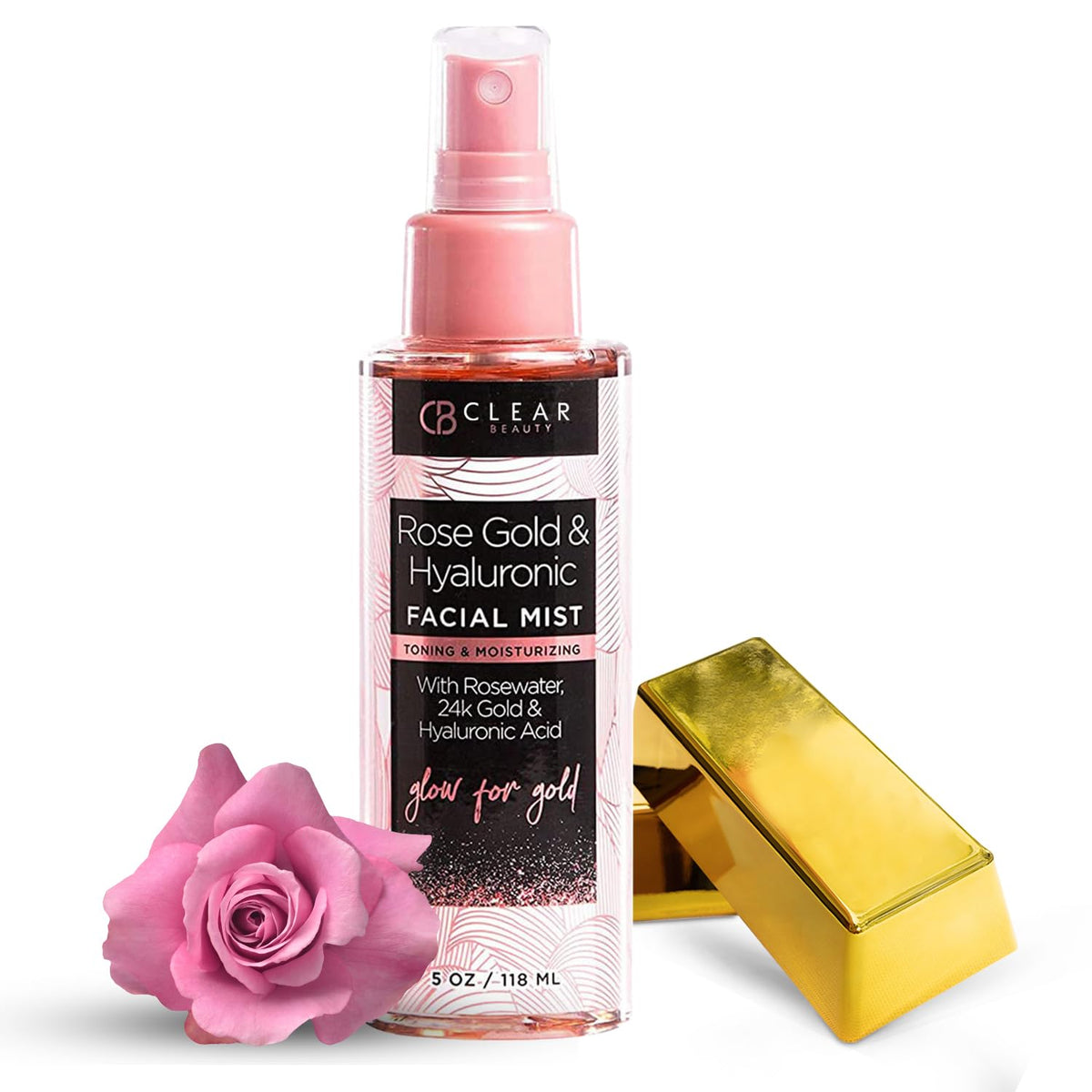 Clear Beauty Rose Gold & Hyaluronic Acid Face Mist - Moisturizing, Calming, Cruelty-Free Spray