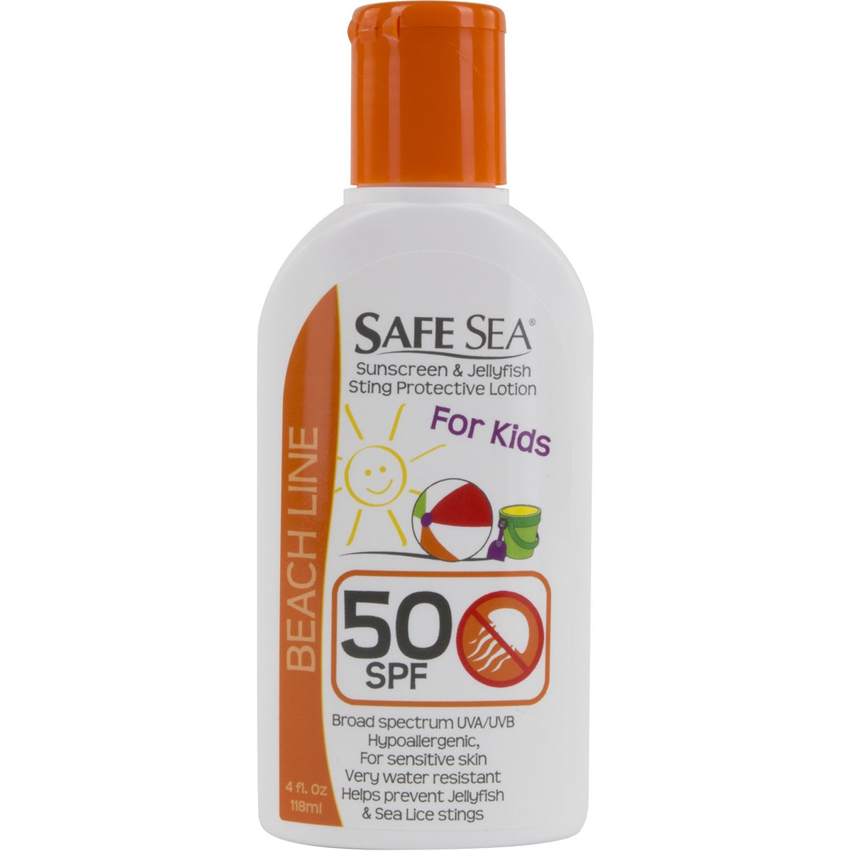 Safe Sea Kids Sunscreen Spf 50+ 4Oz - Waterproof, Biodegradable, Coral Reef-Safe, Anti-Sting