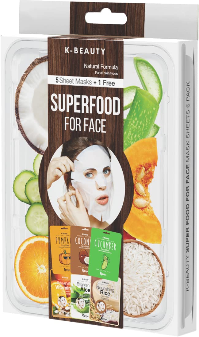 Saplaya K-Beauty Multi-Pack Face Sheet Masks - Superfood For Balanced Skin Care, 6 Count