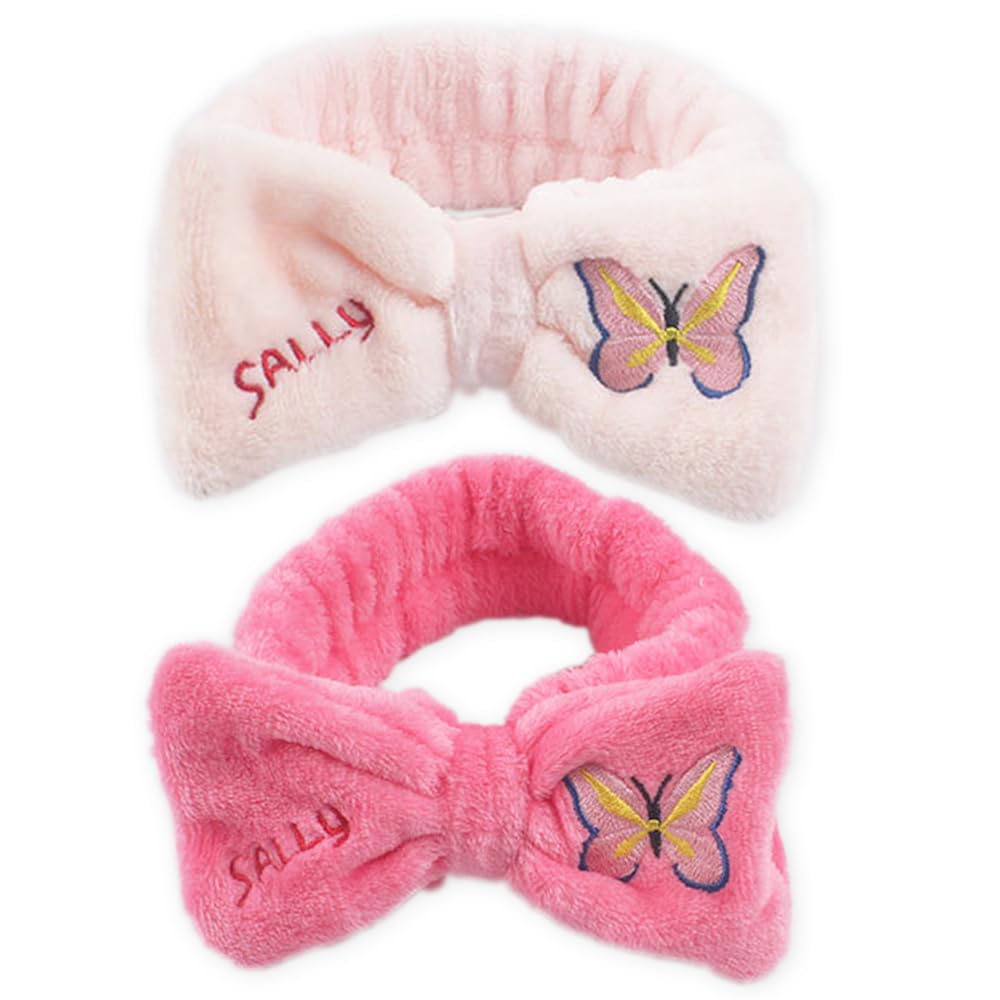 Perfectsight Pink Bow Spa Headband 2 Pack - Soft Microfiber Hair Band For Makeup & Skincare