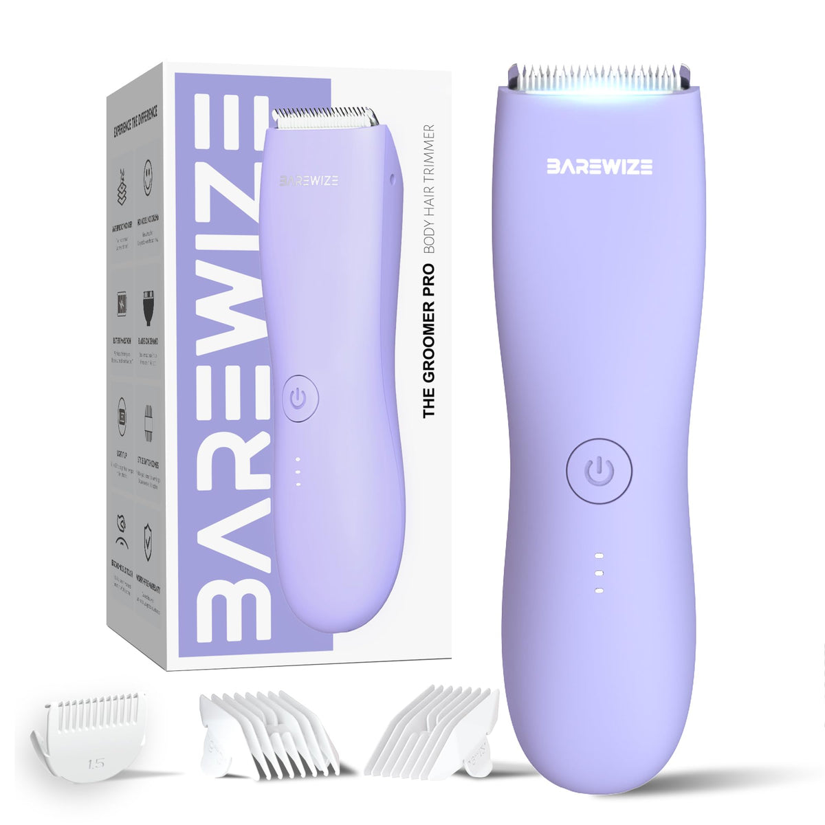 Barewize Women'S Bikini Trimmer - Waterproof, Rechargeable, Led Light, Replaceable Blade, Purple