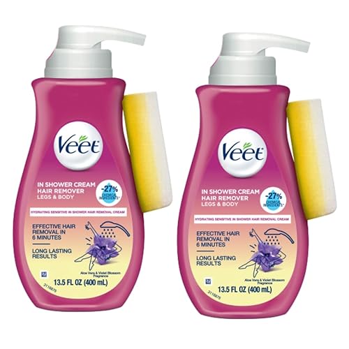 Veet In Shower Hair Removal Cream For Legs & Body, Sensitive Formula With Aloe Vera, 13.5 Oz (2 Pack)