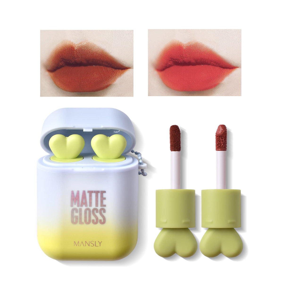 Lamuseland Matte Lipstick Set, 2Pc Waterproof Velvet Lip Stain & Gloss Primer For Girls, Color C