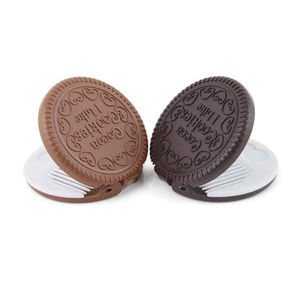 Yueton Mini Pocket Chocolate Cookie Compact Mirror Set With Comb - 2 Pack, Dark & Light Coffee