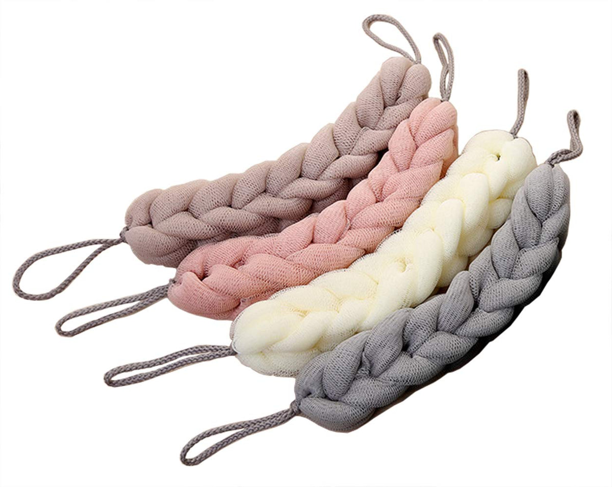 Aarainbow 4 Pack Stretch Back Scrubber With Rope Handles - Exfoliating Loofah For Men & Women