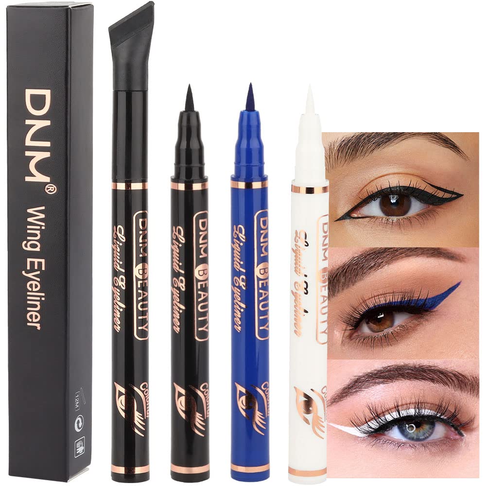 Evpct 3Pcs Waterproof Liquid Wing Eyeliner Stamp Set - Black, Royal Blue, White Eye Pencils