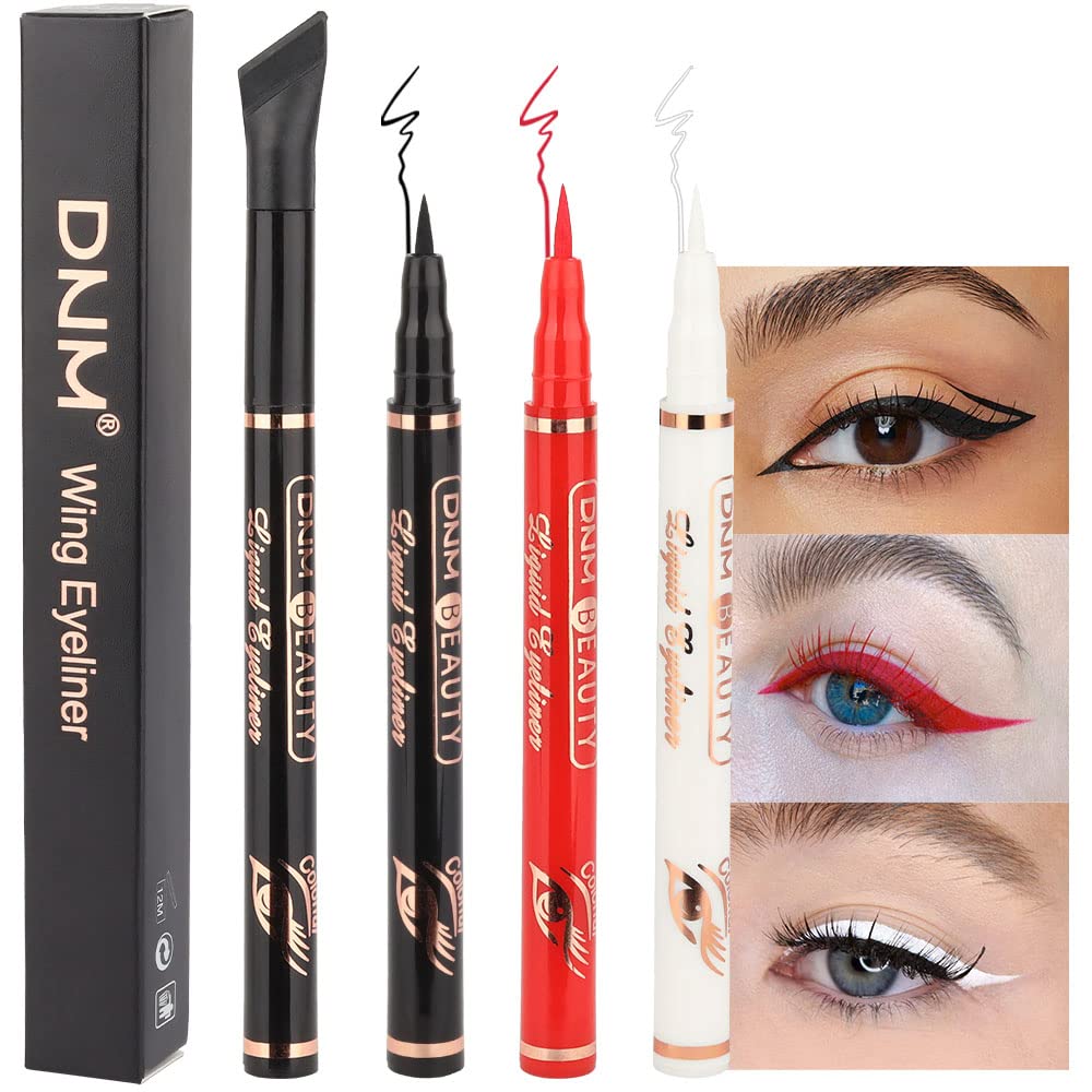 Evpct Waterproof Eyeliner Stamp Set - 3Pcs Black Red White Color Eye Liners For Makeup