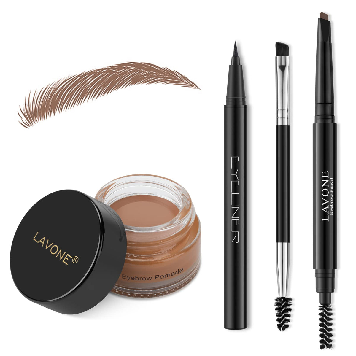 Lavone Eyebrow Stamp Pencil Kit - Waterproof Brow Stamp Trio With Brush, Caramel