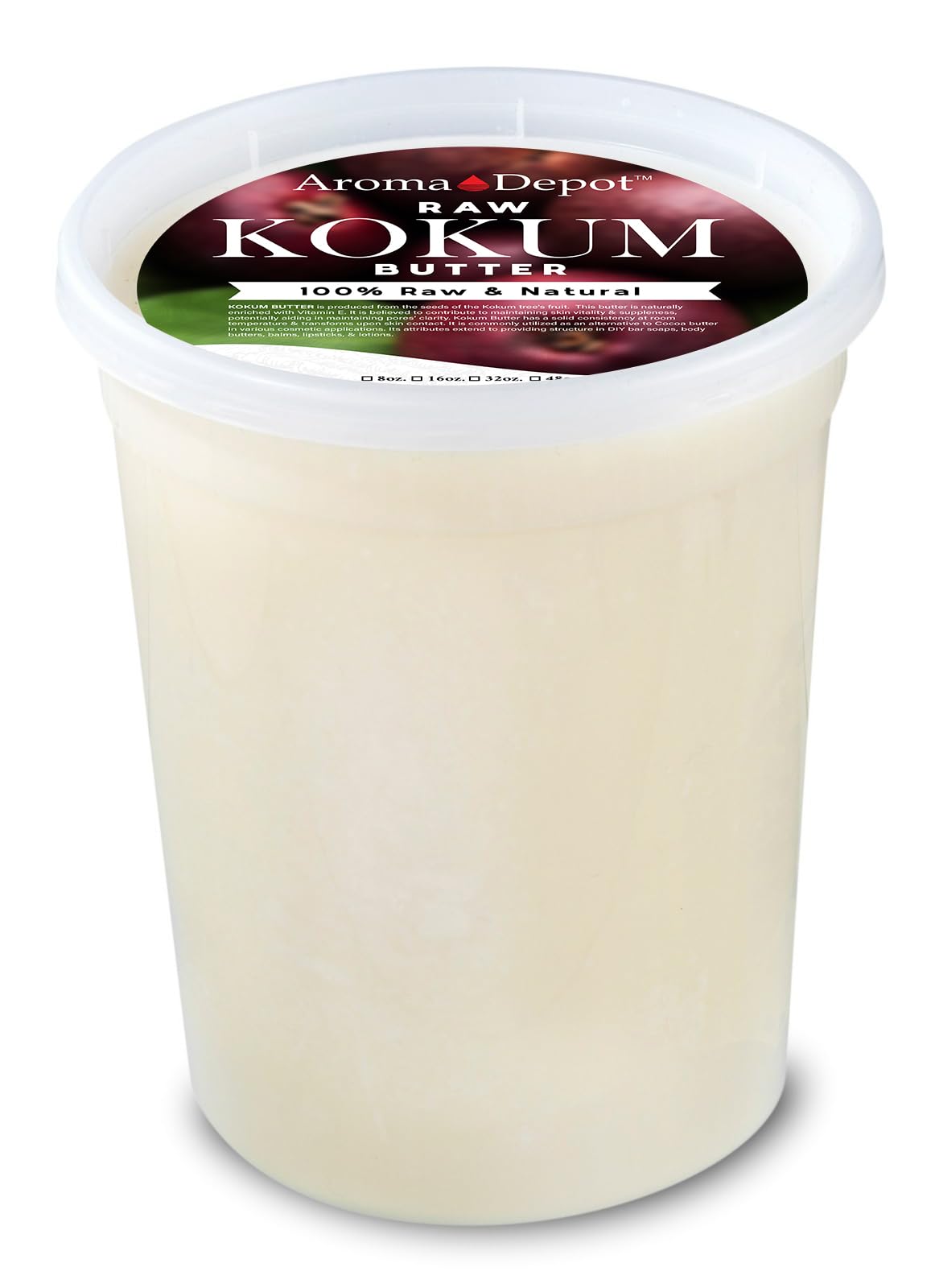 Aroma Depot 32 Oz Raw Kokum Butter - 100% Pure Cold Pressed For Skin, Body & Hair Care