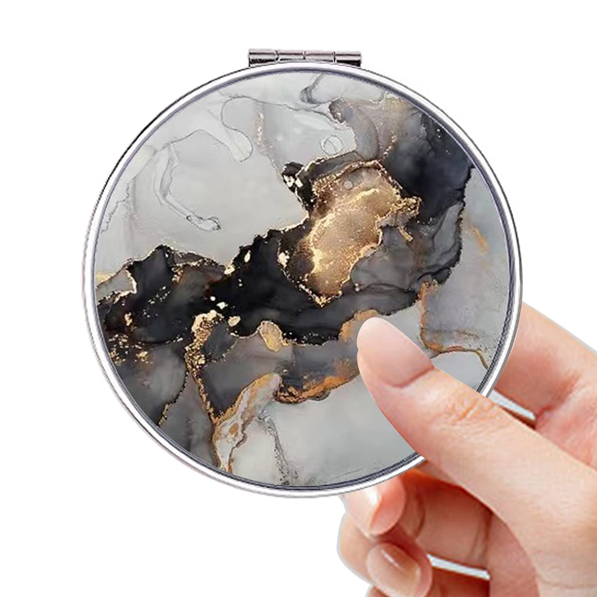 Acedada Compact Pocket Mirror - Double-Sided 1X/2X Magnifying Travel Makeup Mirror, Black Gilt