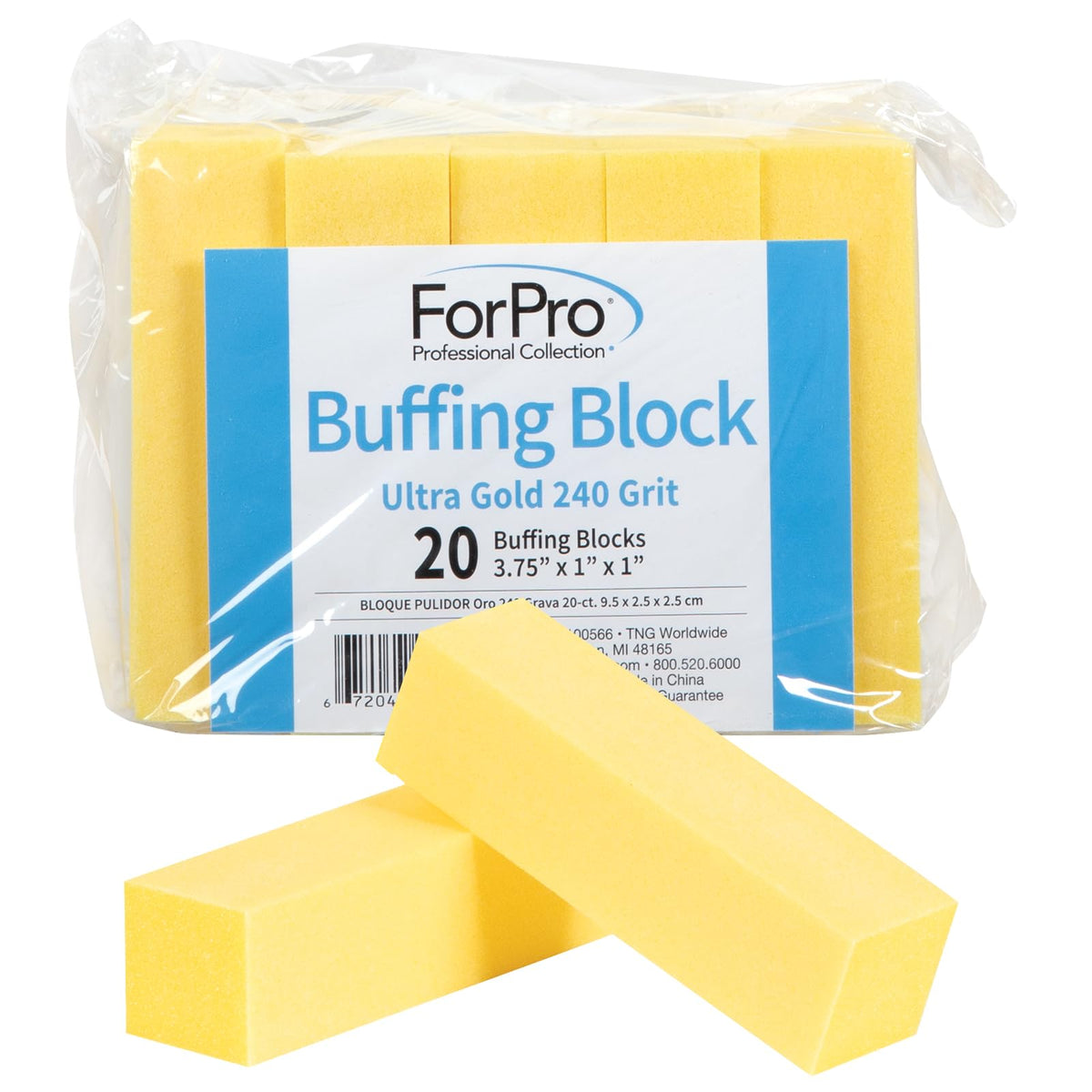 ForPro Ultra Gold Buffing Block, 240 Grit, Four-Sided Nail Buffer, 20-Count