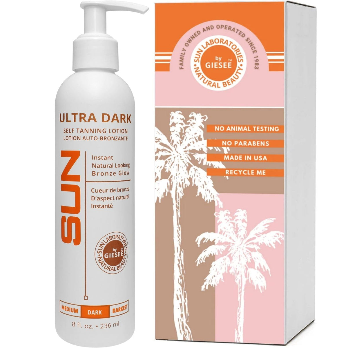 Sun Laboratories Ultra Dark Tanning Lotion 8 Oz - Organic Self Tanner For Instant Glow