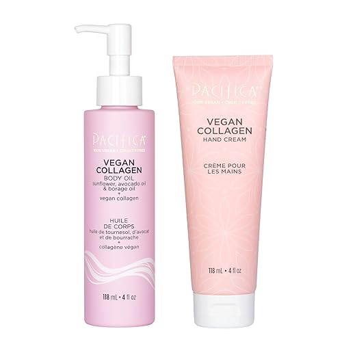 Pacifica Beauty Vegan Collagen Hand Cream & Body Oil Set, 4 fl oz Each, For Dry Skin, Pink