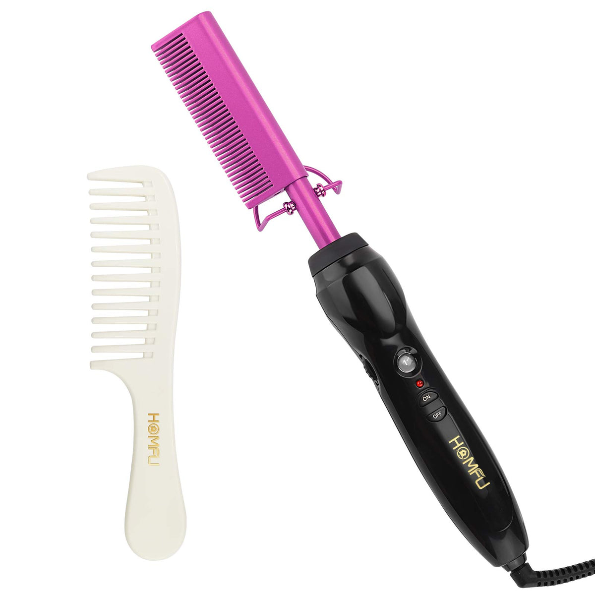 Homfu Electric Hot Comb - Ceramic Hair Straightener & Curler For Natural Black Hair, Violet