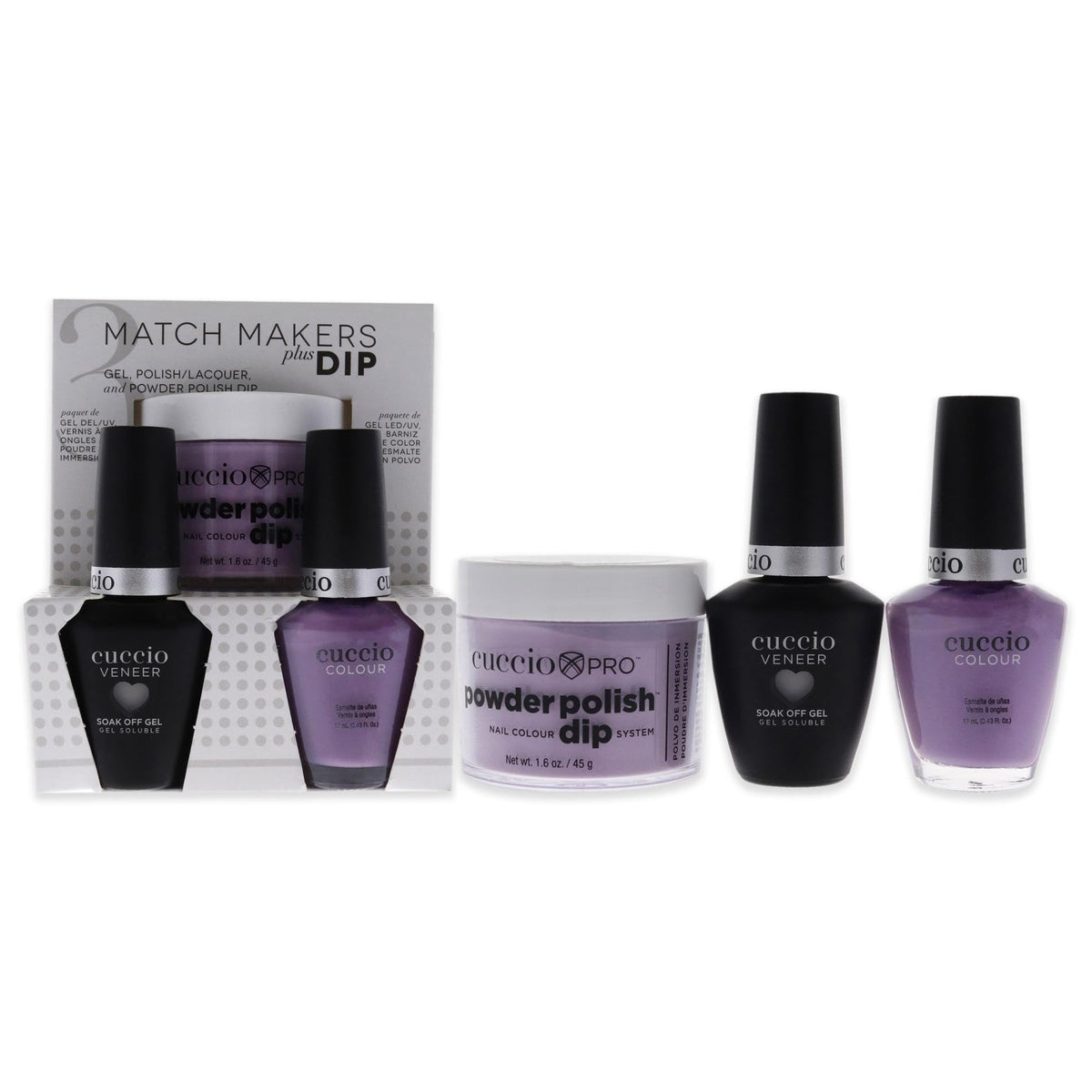 Cuccio Colour Matchmakers Nail Dip Kit - Peace, Love & Purple - 3 Count for Perfect Mani-Pedi