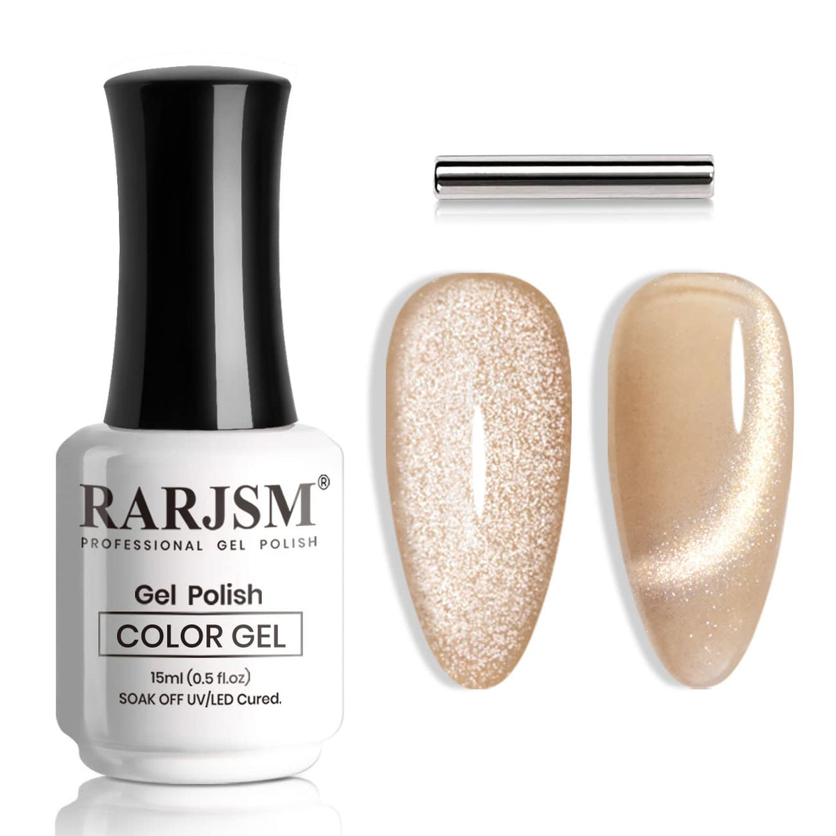 Rarjsm Cat Eye Gel Polish 9D Silver Glitter Champagne Gold 15Ml - Uv Led Soak Off Nail Art